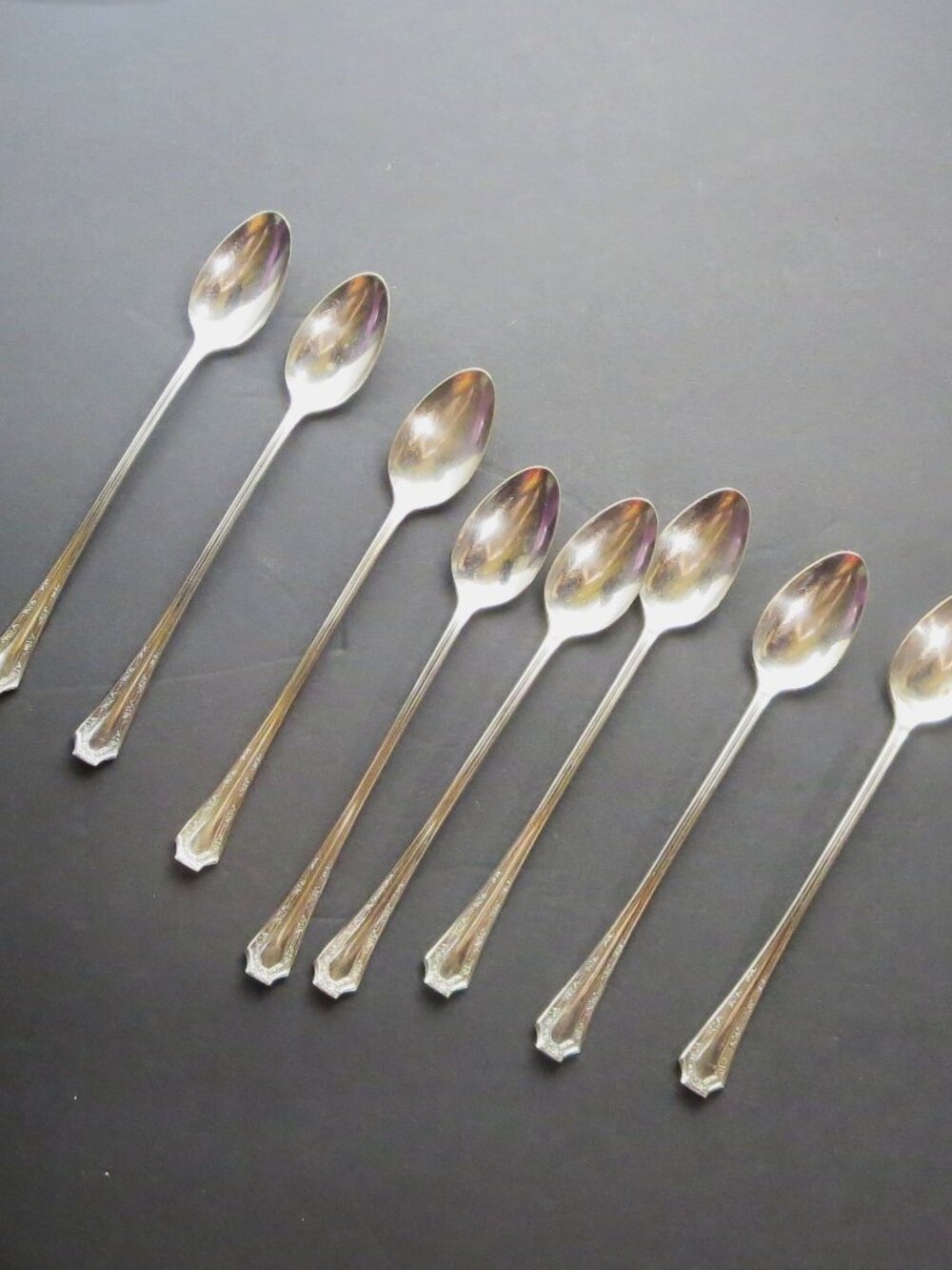 Antique Oneida Fairfield Iced Tea Spoons Set of 8 Silverplate 1920s